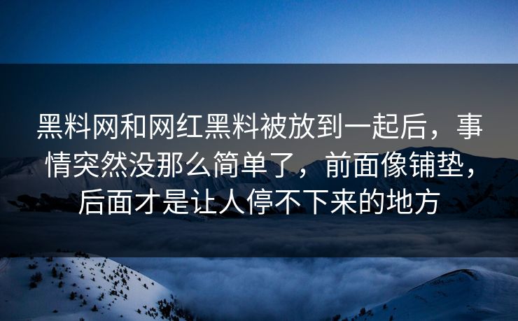 黑料网和网红黑料被放到一起后,事情突然没那么简单了,前面像铺垫,后面才是让人停不下来的地方
